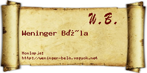 Weninger Béla névjegykártya