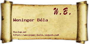 Weninger Béla névjegykártya